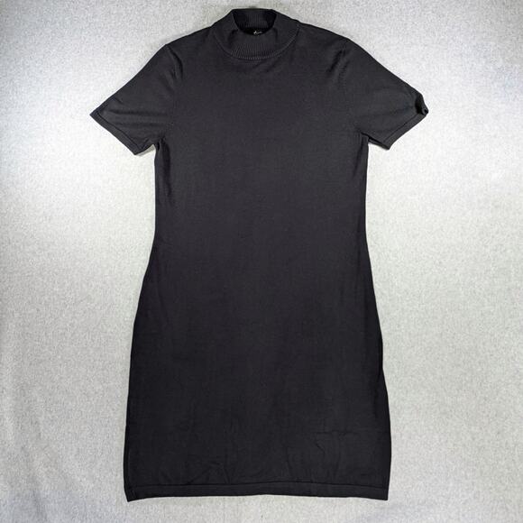 Lennie for Nina Leonard Black Knit Midi Dress L Short Sleeve Pullover Women’s - Picture 2 of 15
